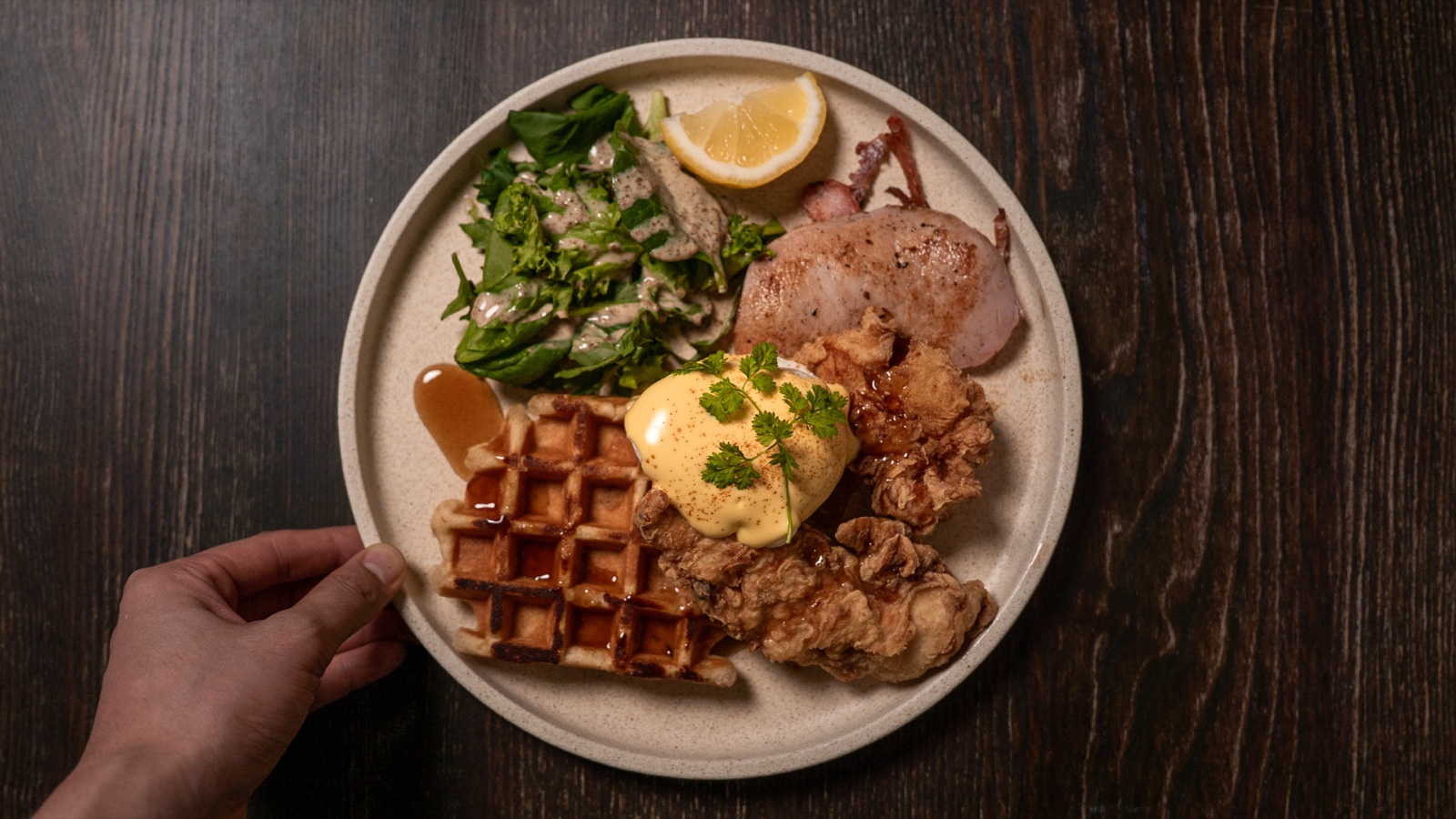 Honeydew Valley waffle chicken benedict