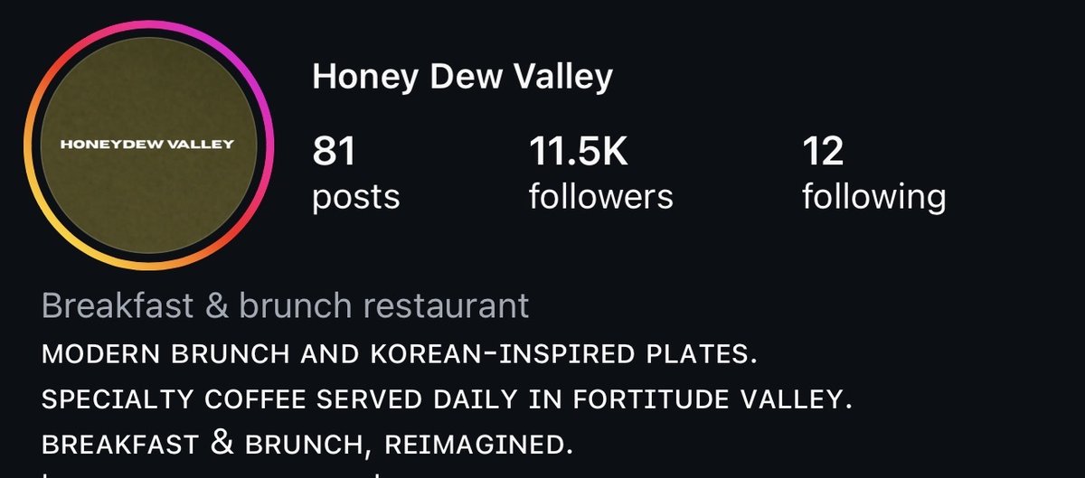 Honeydew Valley Instagram profile — 11.5K followers
