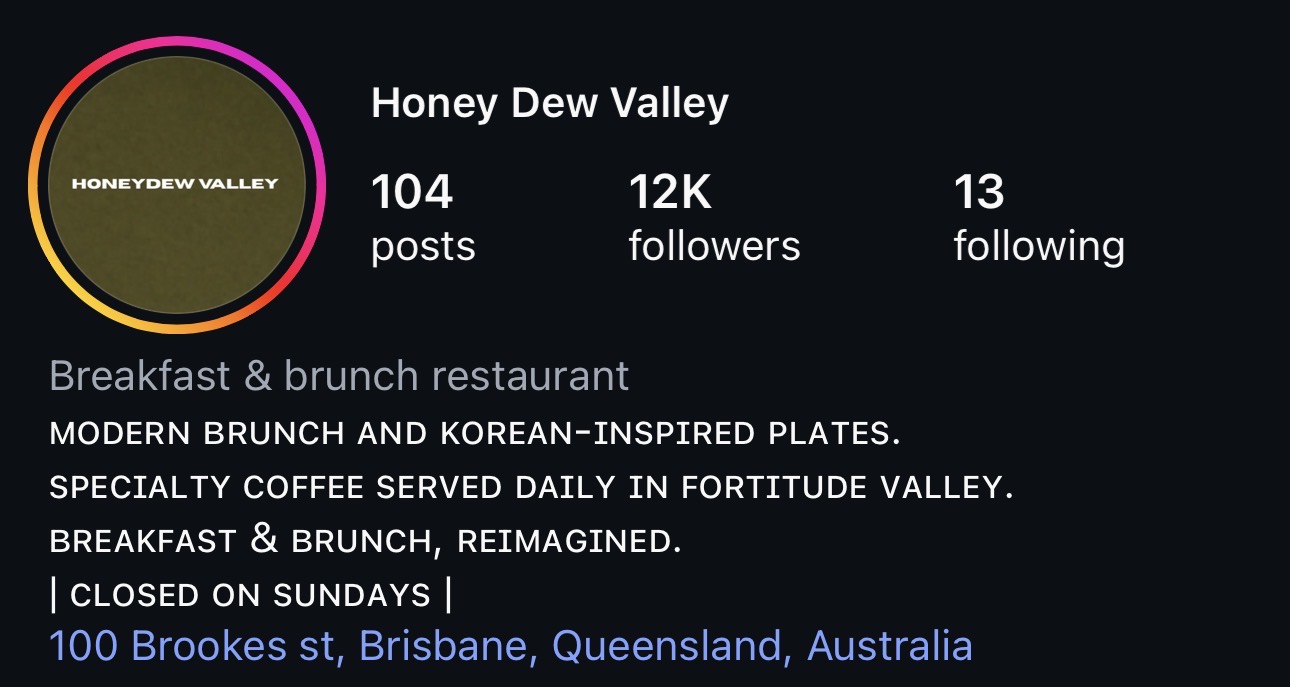 Honeydew Valley Instagram profile, 12K followers